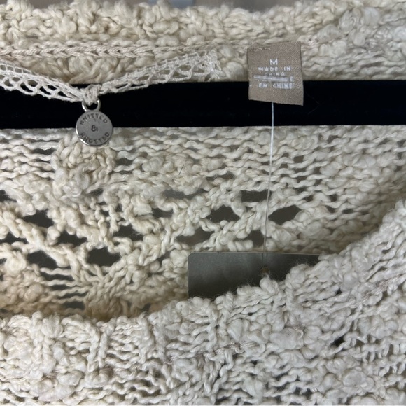 Anthropologie Pointelle Pullover Ivory Tunic Top By Knitted & Knotted Size M - Picture 5 of 7